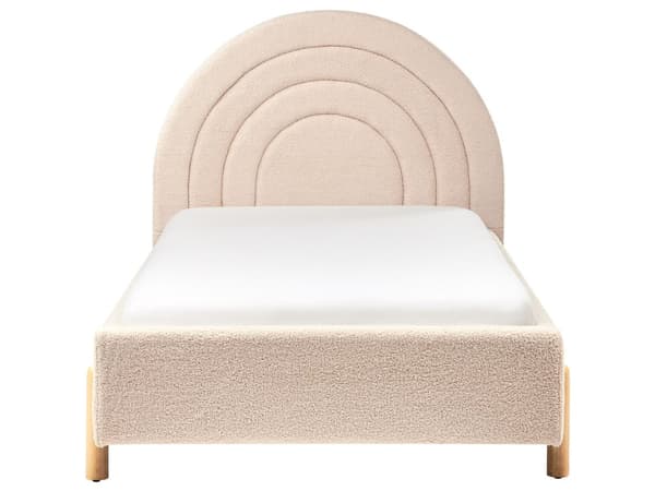 Enkeltseng Beige Boucle 90 x 200 Enkeltmandsseng Teenageseng Pige Seng Moderne til Børneværelse Sengeramme Stofseng med Gavl