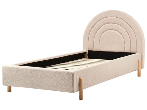 Enkeltseng Beige Boucle 90 x 200 Enkeltmandsseng Teenageseng Pige Seng Moderne til Børneværelse Sengeramme Stofseng med Gavl