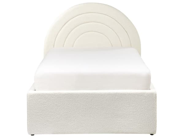 Enkeltseng Off White Boucle 90 x 200 Enkeltmandsseng med Opbevaring til Juniorværelse Sengeramme med Hovedgærde