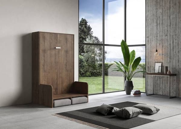 Vertikalt nedfällbart säng 140 - Itamoby - Kentaro - Inbyggd soffa - Valnöt - 2 platser