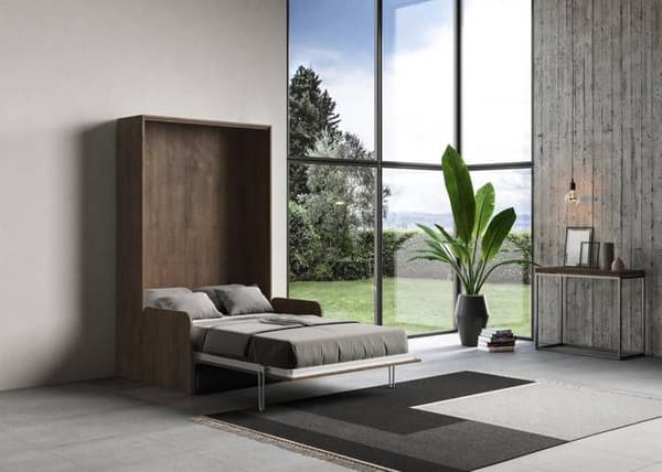 Vertikalt nedfällbart säng 140 - Itamoby - Kentaro - Inbyggd soffa - Valnöt - 2 platser
