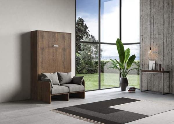 Vertikalt nedfällbart säng 140 - Itamoby - Kentaro - Inbyggd soffa - Valnöt - 2 platser