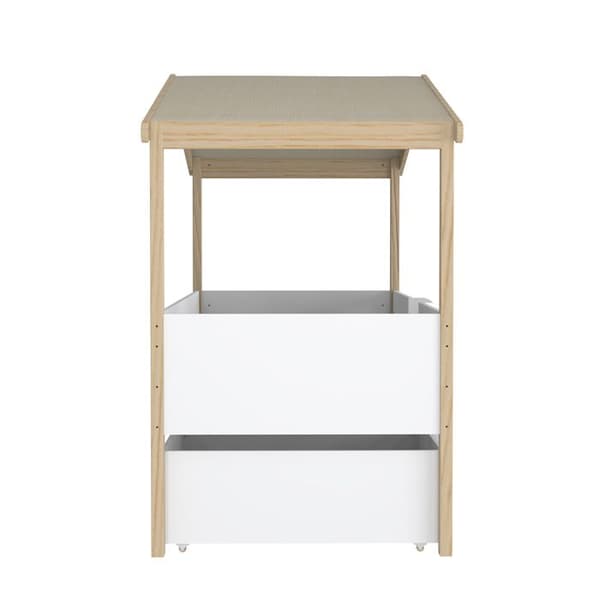Liten säng CABANE PILOTI 90x190 + 2 lådor + 1 sängbotten / Vit och naturlig