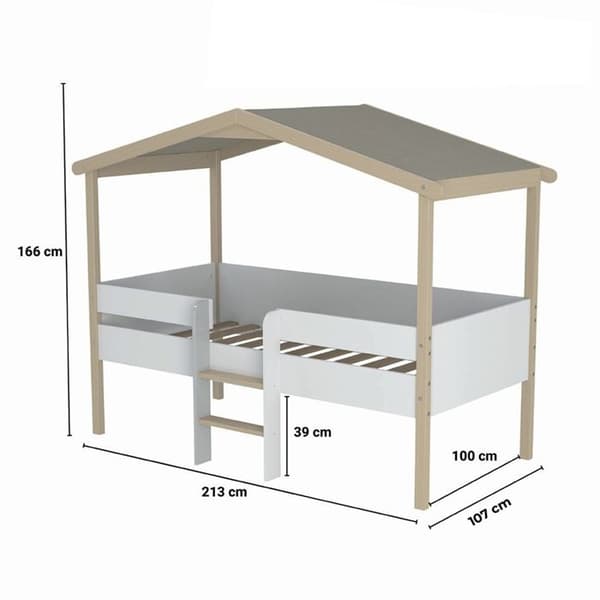 Lit cabane PILOTI 90x190 + 1 sängbotten / Vit och naturlig