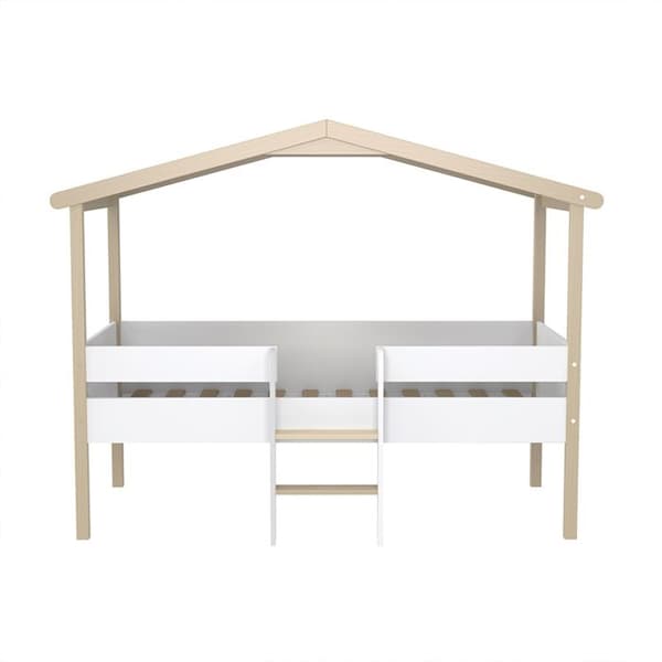 Lit cabane PILOTI 90x190 + 1 sängbotten / Vit och naturlig