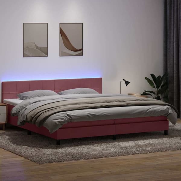Resårsäng med madrass rosa 180x220 cm sammet