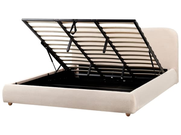 Seng med Oppbevaring Lys Beige Bouclé 180 x 200 cm Sengegavl Minimalistisk Stil Dobbeltseng Soverom