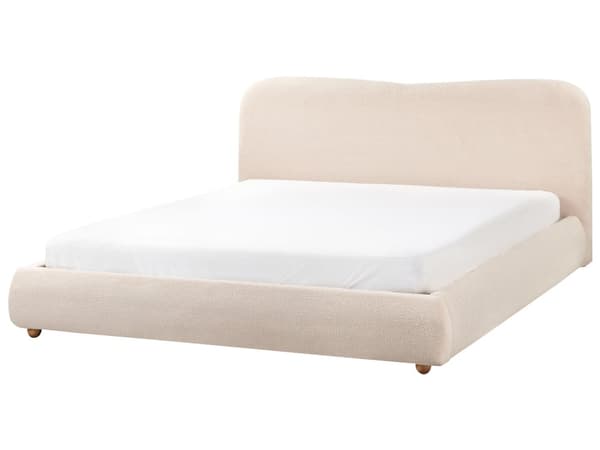 Seng med Oppbevaring Lys Beige Bouclé 180 x 200 cm Sengegavl Minimalistisk Stil Dobbeltseng Soverom