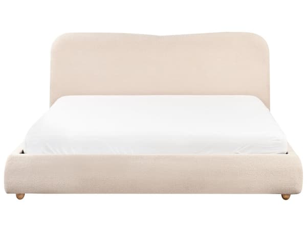 Seng med Oppbevaring Lys Beige Bouclé 180 x 200 cm Sengegavl Minimalistisk Stil Dobbeltseng Soverom