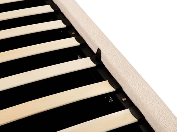 Seng med Oppbevaring Lys Beige Bouclé 180 x 200 cm Sengegavl Minimalistisk Stil Dobbeltseng Soverom