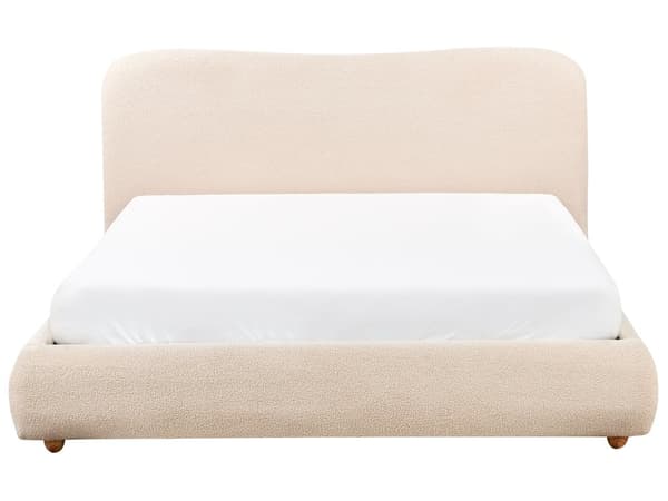Seng med Oppbevaring Lys Beige Bouclé 160 x 200 cm Sengegavl Minimalistisk Stil Dobbeltseng Soverom