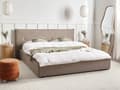 Miniatyrbilde 2 av 11: Dobbeltseng Taupe Lin 180 x 200 cm Svarte ben Sengegavl Lamellbunn Vannavvisende stoff Moderne design Sengeramme Soverom