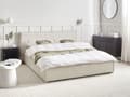 Miniatyrbilde 2 av 11: Dobbeltseng Off-white Lin 160 x 200 cm Svarte ben Sengegavl Lamellbunn Vannavvisende stoff Moderne design Sengeramme Soverom