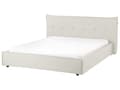 Miniatyrbilde 1 av 11: Dobbeltseng Off-white Lin 160 x 200 cm Svarte ben Sengegavl Lamellbunn Vannavvisende stoff Moderne design Sengeramme Soverom