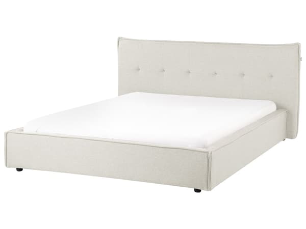 Dobbeltseng Off-white Lin 160 x 200 cm Svarte ben Sengegavl Lamellbunn Vannavvisende stoff Moderne design Sengeramme Soverom