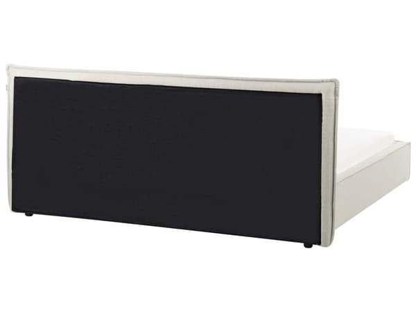 Dobbeltseng Off-white Lin 180 x 200 cm Svarte ben Sengegavl Lamellbunn Vannavvisende stoff Moderne design Sengeramme Soverom