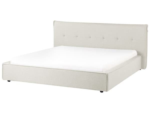 Dobbeltseng Off-white Lin 180 x 200 cm Svarte ben Sengegavl Lamellbunn Vannavvisende stoff Moderne design Sengeramme Soverom