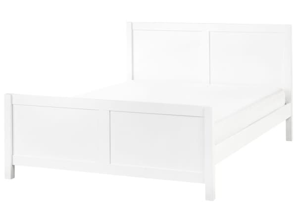 Dobbeltseng Gummi Tre Hvit 140 x 200 cm med Sengegavl Minimalistisk Rustikk Stil
