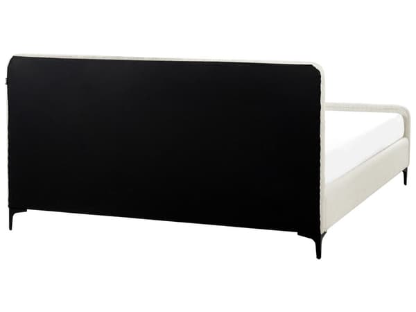 Seng Hvid Boucle 180 x 200 cm Ribbet Dobbeltseng med Sengegavl To Mands Kvalitetseng Sengeramme Moderne Design