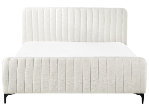 Seng Hvid Boucle 160 x 200 cm Ribbet Dobbeltseng med Sengegavl To Mands Kvalitetseng Sengeramme Moderne Design