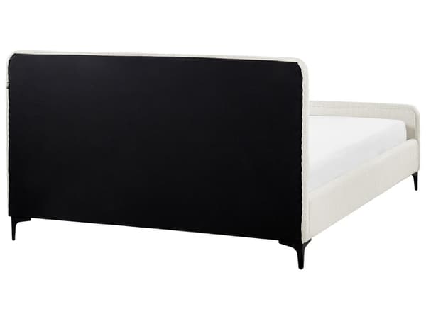 Seng Hvid Boucle 160 x 200 cm Ribbet Dobbeltseng med Sengegavl To Mands Kvalitetseng Sengeramme Moderne Design
