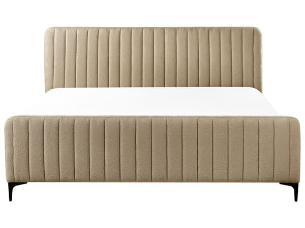 Seng Taupe Boucle 180 x 200 cm Ribbet Dobbeltseng med Sengegavl To Mands Kvalitetseng Sengeramme Moderne Design