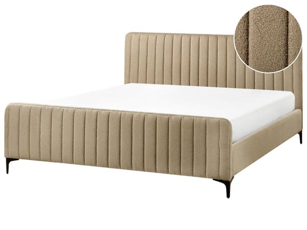 Seng Taupe Boucle 180 x 200 cm Ribbet Dobbeltseng med Sengegavl To Mands Kvalitetseng Sengeramme Moderne Design