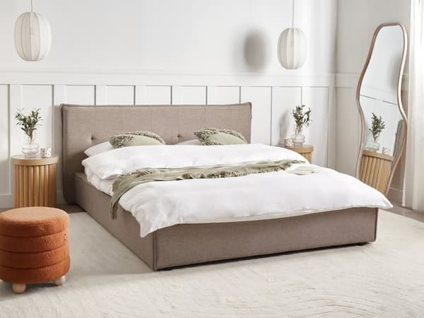 Seng Taupe Boucle 160 x 200 cm Dobbeltseng med Sengegavl To Mands Kvalitetseng Uden Ben Sengeramme Moderne Design