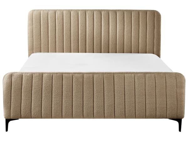 Seng Taupe Boucle 160 x 200 cm Ribbet Dobbeltseng med Sengegavl To Mands Kvalitetseng Sengeramme Moderne Design