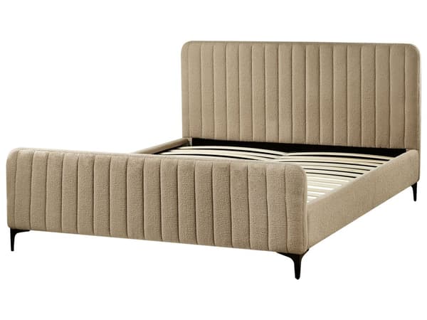 Seng Taupe Boucle 160 x 200 cm Ribbet Dobbeltseng med Sengegavl To Mands Kvalitetseng Sengeramme Moderne Design