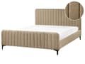 Miniatyrbillede 1 af 11: Seng Taupe Boucle 160 x 200 cm Ribbet Dobbeltseng med Sengegavl To Mands Kvalitetseng Sengeramme Moderne Design
