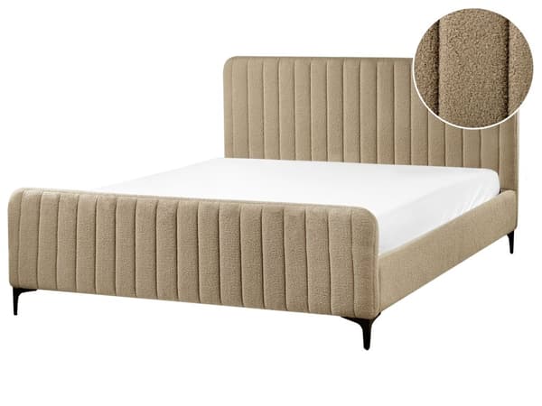 Seng Taupe Boucle 160 x 200 cm Ribbet Dobbeltseng med Sengegavl To Mands Kvalitetseng Sengeramme Moderne Design