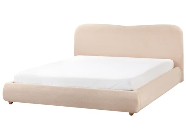 Seng Beige Boucle 180 x 200 cm Moderne To Mands Seng med Opbevaring Blød Sengegavl Dobbeltseng Sengeramme uden Ben Retro Design