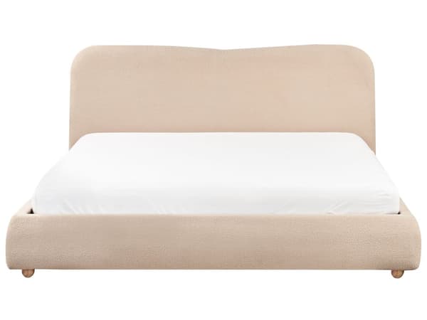 Seng Beige Boucle 180 x 200 cm Moderne To Mands Seng med Opbevaring Blød Sengegavl Dobbeltseng Sengeramme uden Ben Retro Design