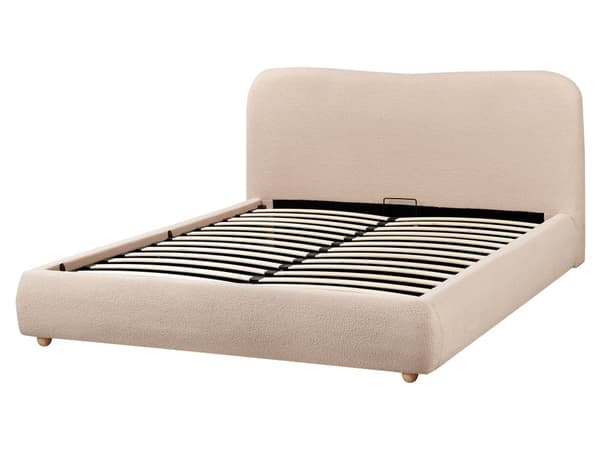 Seng Beige Boucle 160 x 200 cm Moderne To Mands Seng med Opbevaring Blød Sengegavl Dobbeltseng Sengeramme uden Ben Retro Design