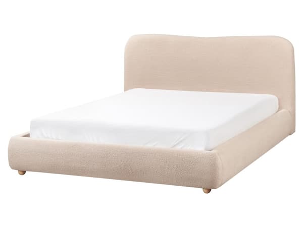 Seng Beige Boucle 160 x 200 cm Moderne To Mands Seng med Opbevaring Blød Sengegavl Dobbeltseng Sengeramme uden Ben Retro Design