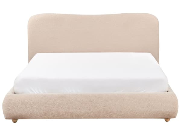 Seng Beige Boucle 160 x 200 cm Moderne To Mands Seng med Opbevaring Blød Sengegavl Dobbeltseng Sengeramme uden Ben Retro Design