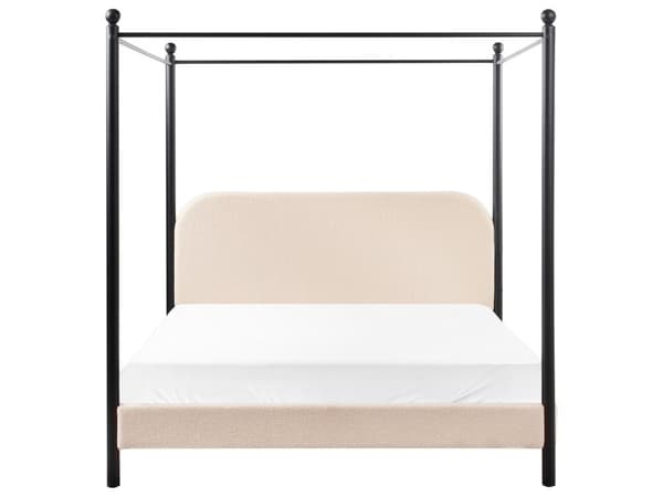 Himmelssäng Svart Metall Beige Boucléklädsel 160 x 200 cm Dubbelsäng Retro Minimalistisk Sängram