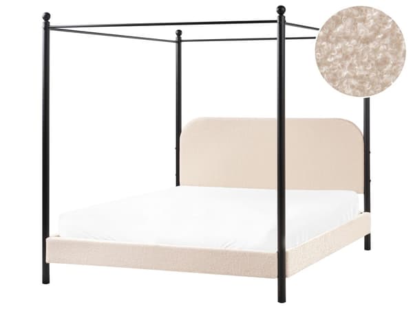 Himmelssäng Svart Metall Beige Boucléklädsel 160 x 200 cm Dubbelsäng Retro Minimalistisk Sängram