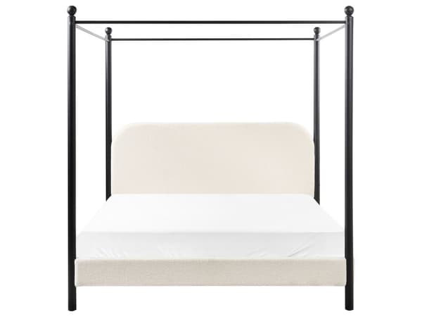 Himmelssäng Svart Metall Vit Boucléklädsel 160 x 200 cm Dubbelsäng Retro Minimalistisk Sängram
