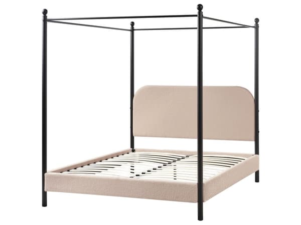 Sengeramme med Baldakin Svart Metall Beige Taupe Trekk 140 x 200 cm Retro Minimalistisk