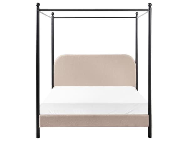 Sengeramme med Baldakin Svart Metall Beige Taupe Trekk 140 x 200 cm Retro Minimalistisk