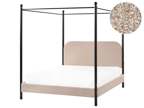 Sengeramme med Baldakin Svart Metall Beige Taupe Trekk 140 x 200 cm Retro Minimalistisk