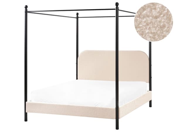 Sengeramme med Baldakin Svart Metall Beige Trekk 140 x 200 cm Retro Minimalistisk