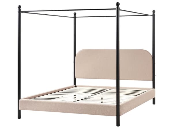 Sengeramme med Baldakin Svart Metall Taupe Boucle Trekk 160 x 200 cm Retro Minimalistisk