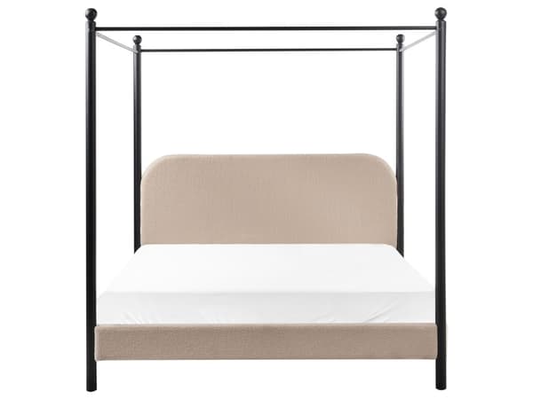 Sengeramme med Baldakin Svart Metall Taupe Boucle Trekk 160 x 200 cm Retro Minimalistisk