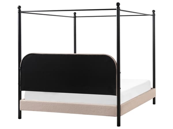 Sengeramme med Baldakin Svart Metall Taupe Boucle Trekk 160 x 200 cm Retro Minimalistisk