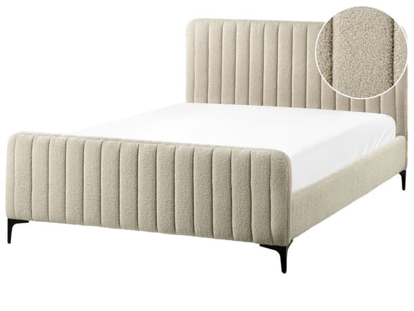 Sengeramme Beige Boucle 140 x 200 cm Tuftet Sengegavl Metallben Moderne Design