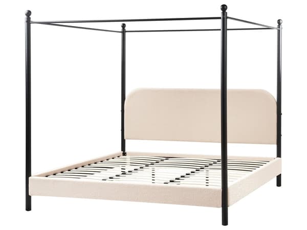 Sengeramme med Baldakin Svart Metall Beige Taupe Trekk 180 x 200 cm Retro Minimalistisk