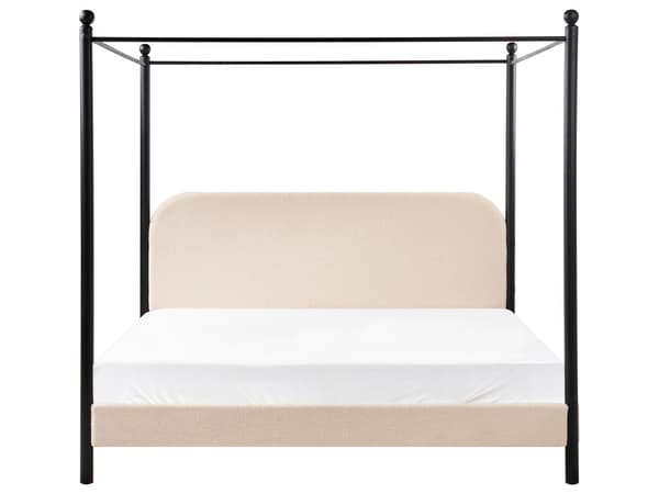 Sengeramme med Baldakin Svart Metall Beige Taupe Trekk 180 x 200 cm Retro Minimalistisk